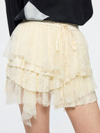 Lace patchwork tiered skirt