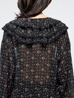 Floral ruffle tie neck shirt