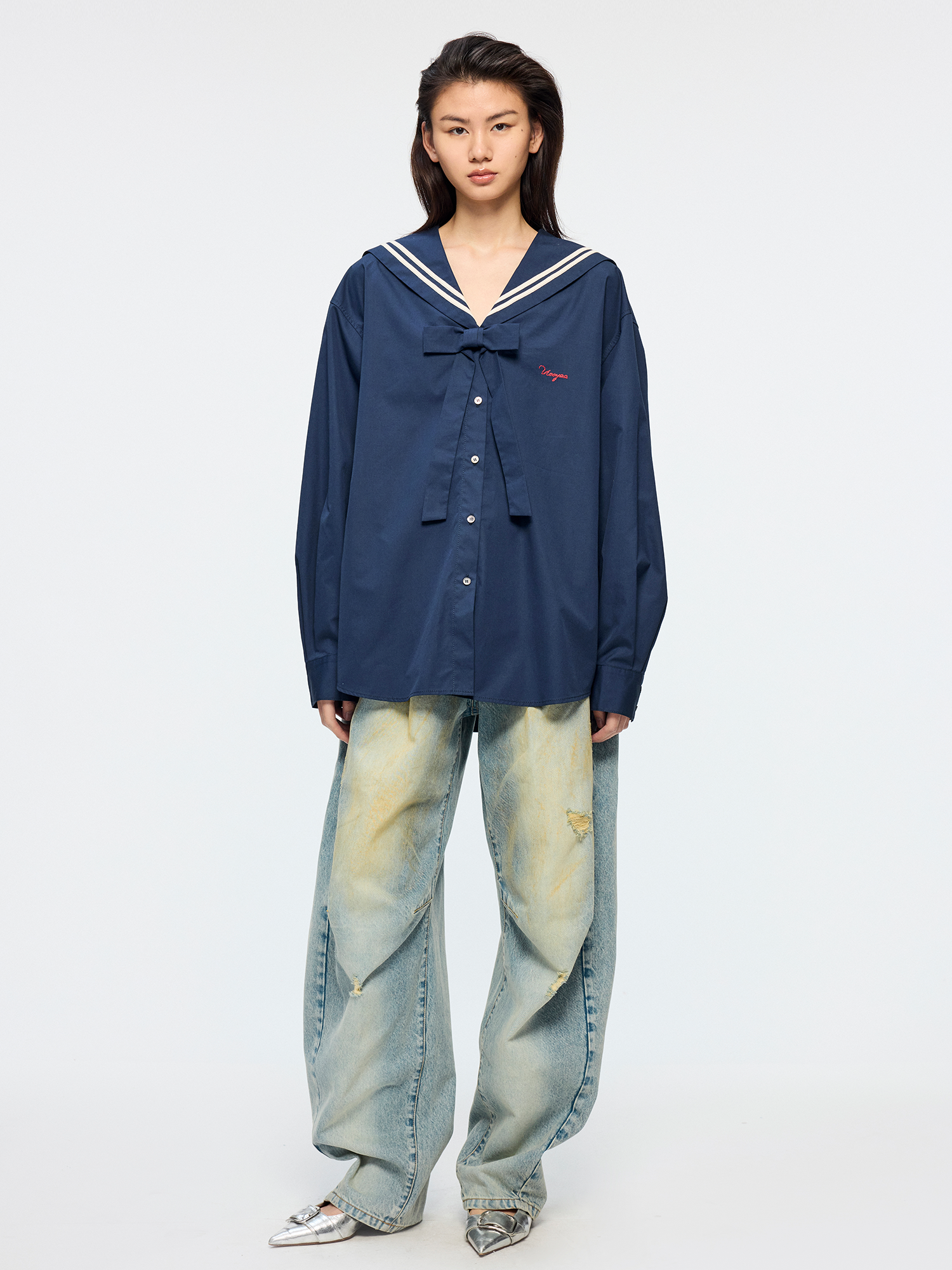 Bow sailor collar shirt