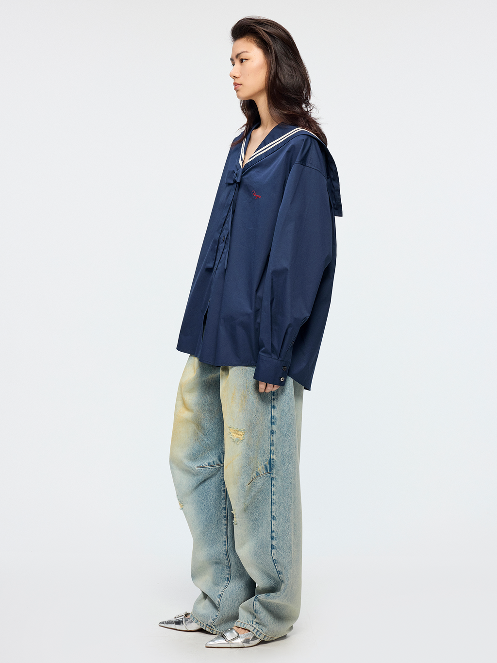 Bow sailor collar shirt