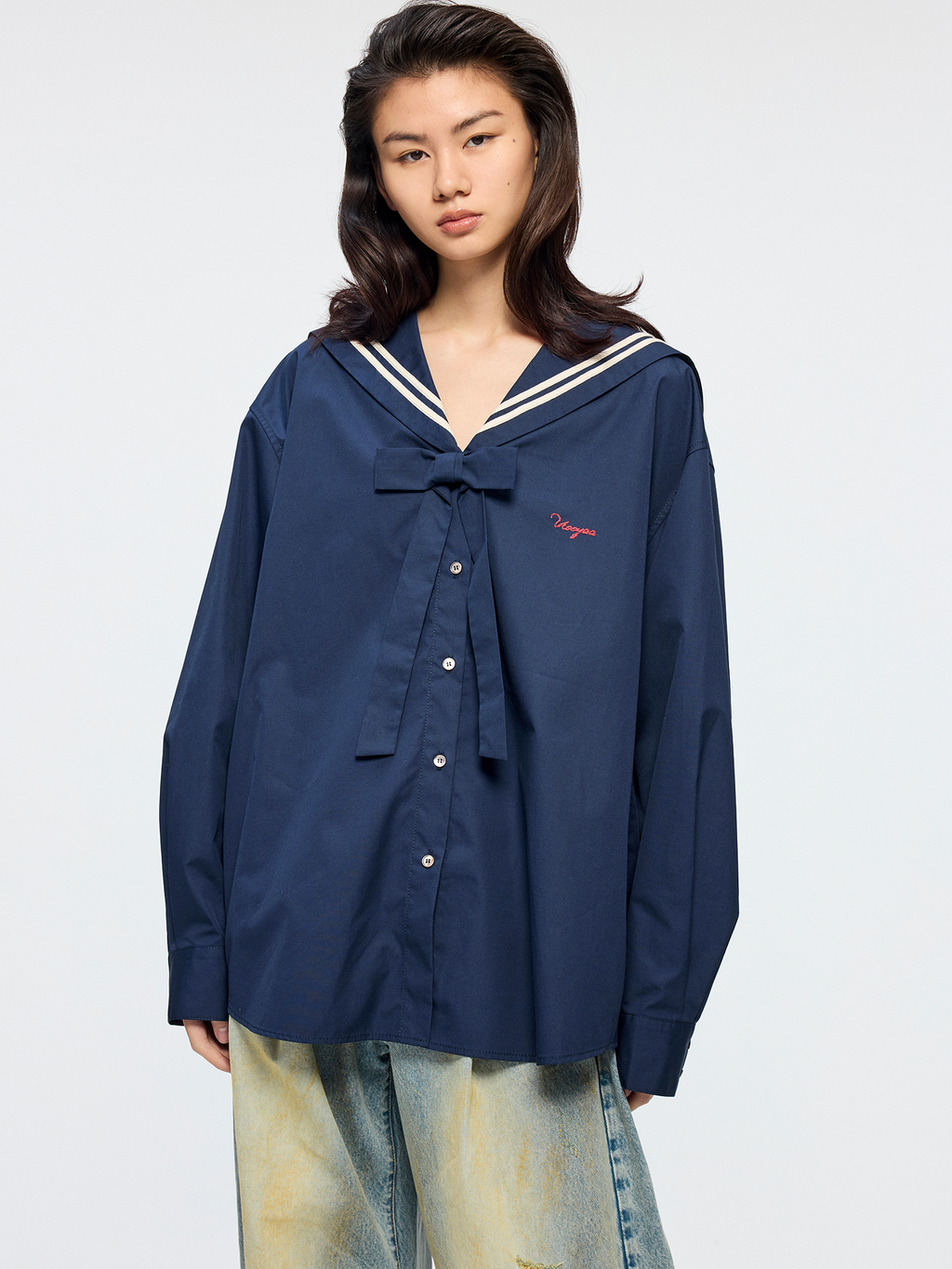 Bow sailor collar shirt