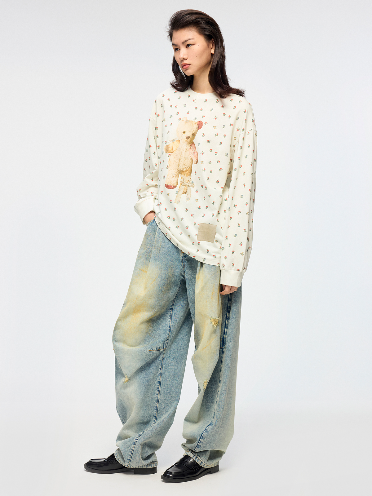 Floral bear old toy long sleeve T shirt