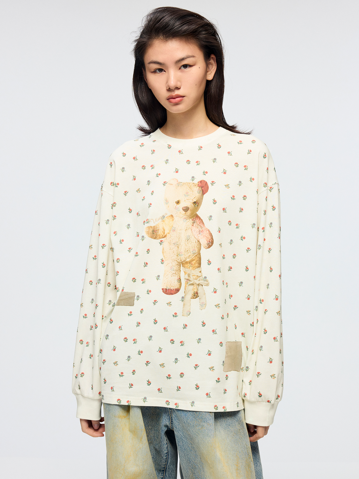 Floral bear old toy long sleeve T shirt