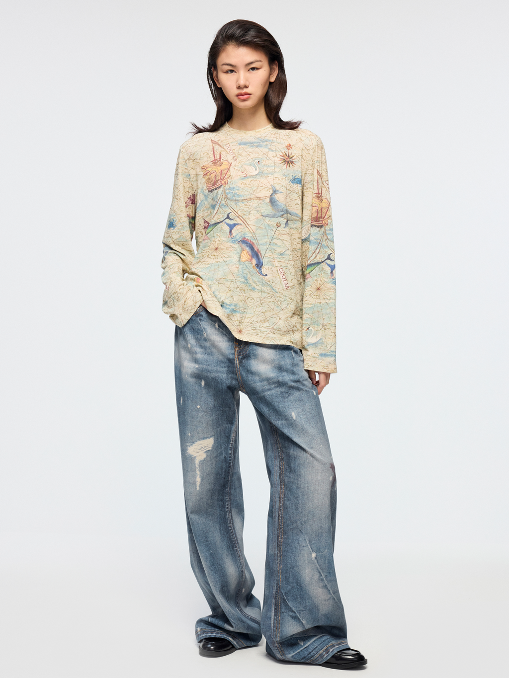 Vintage map long sleeve T shirt