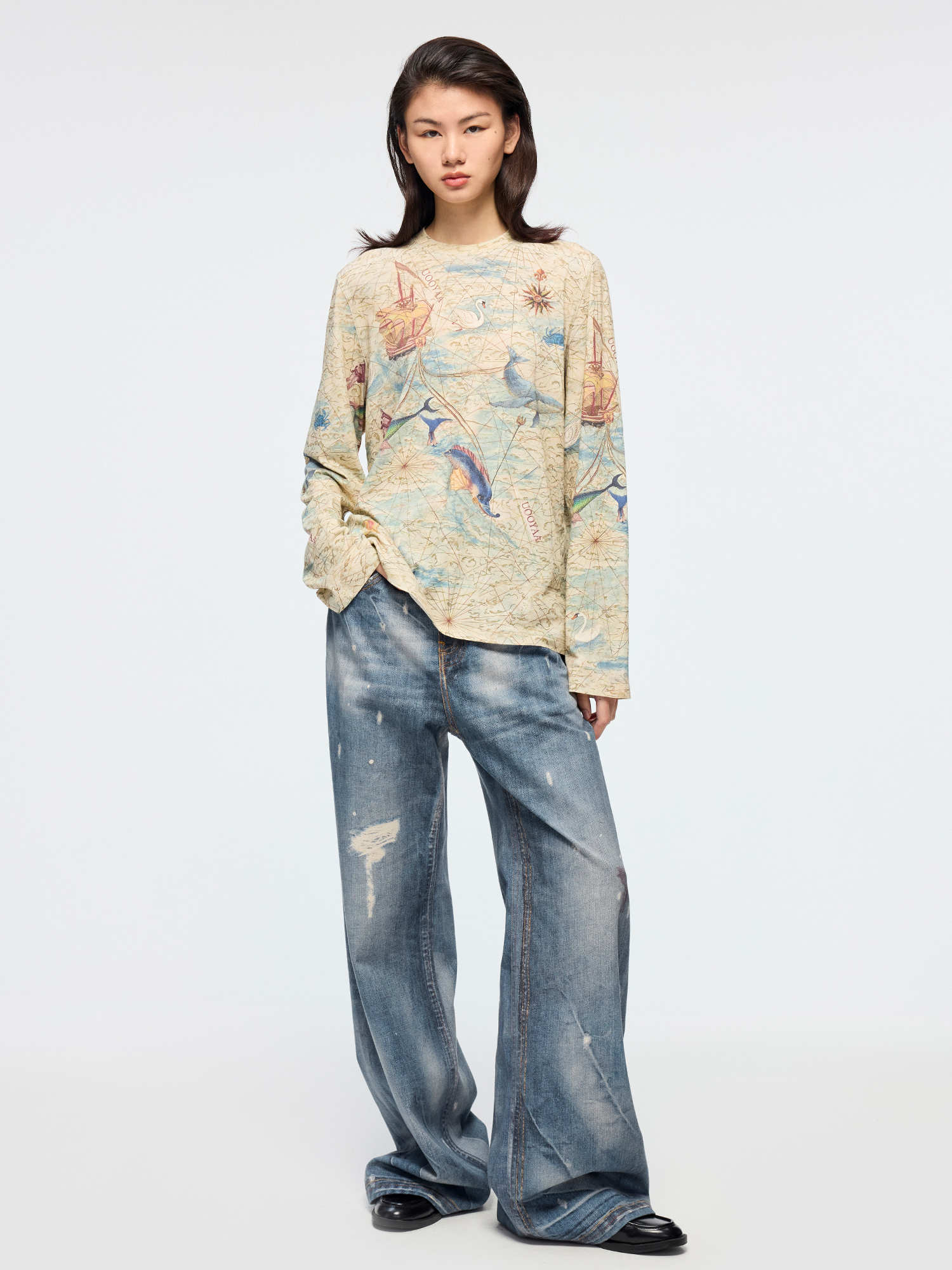 Vintage map long sleeve T shirt