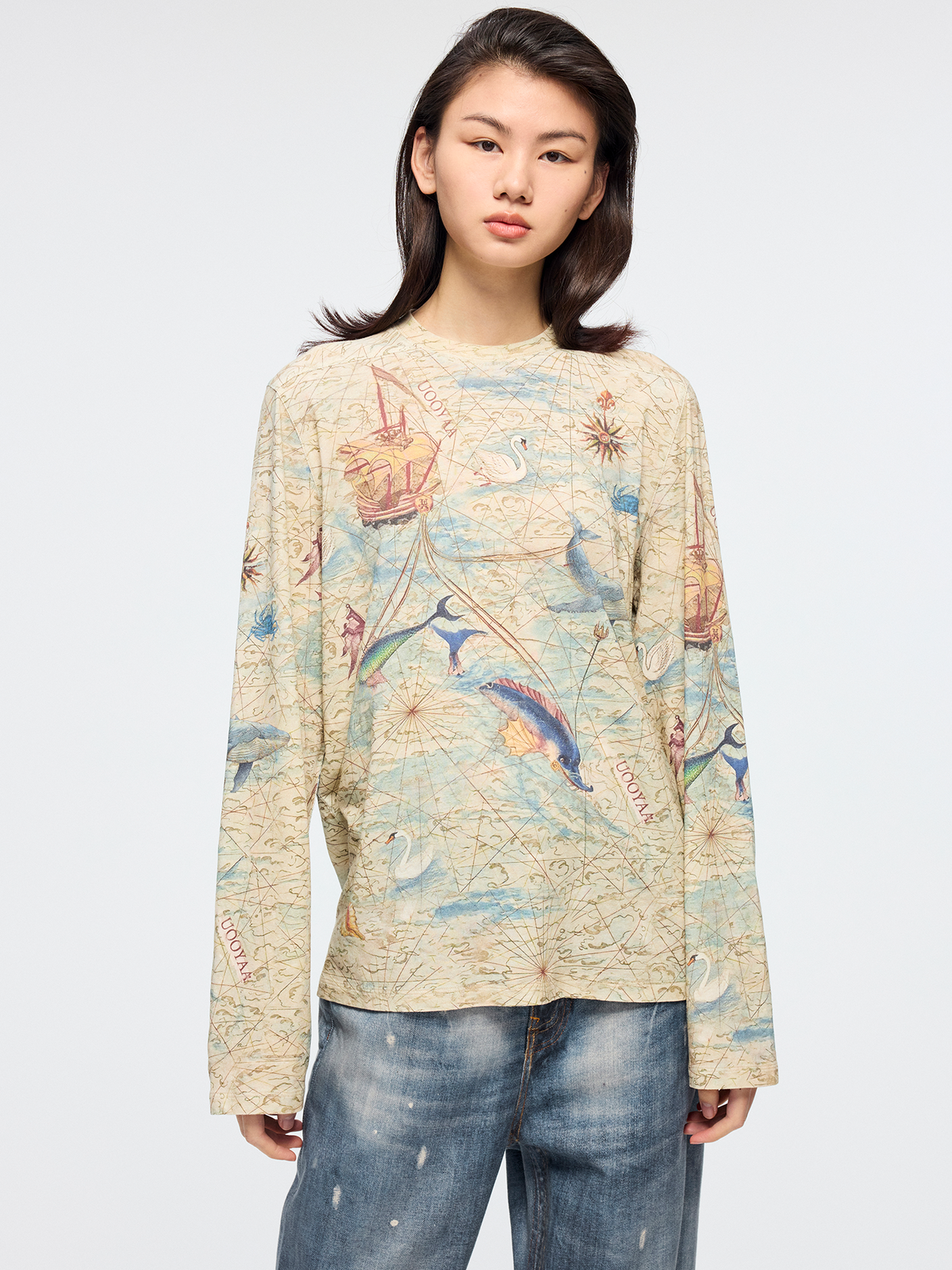 Vintage map long sleeve T shirt