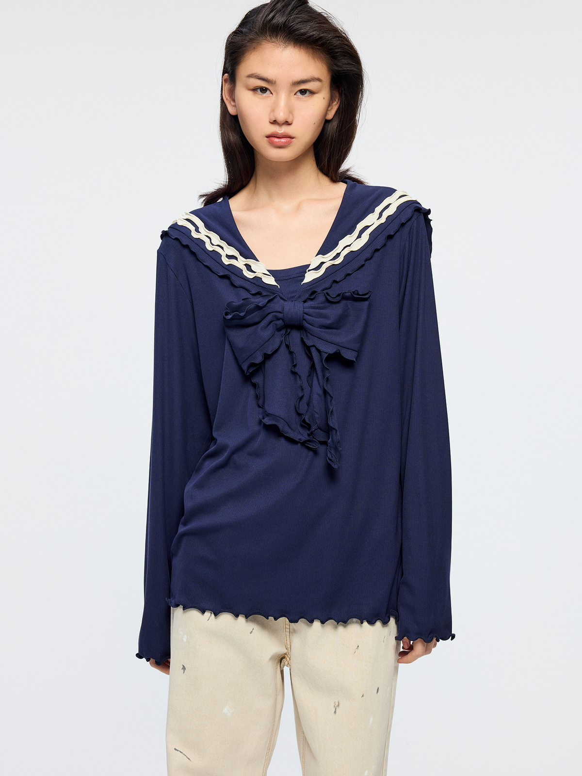 Sailor collar bow T shirt