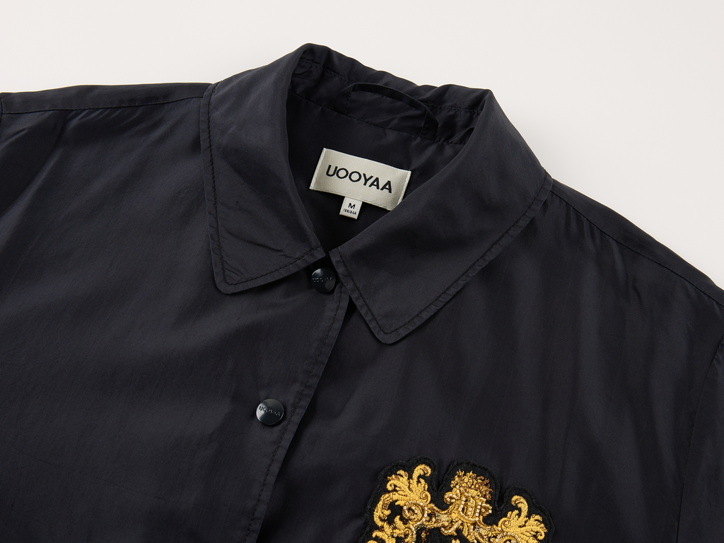 Silk taffeta collegiate varsity jacket