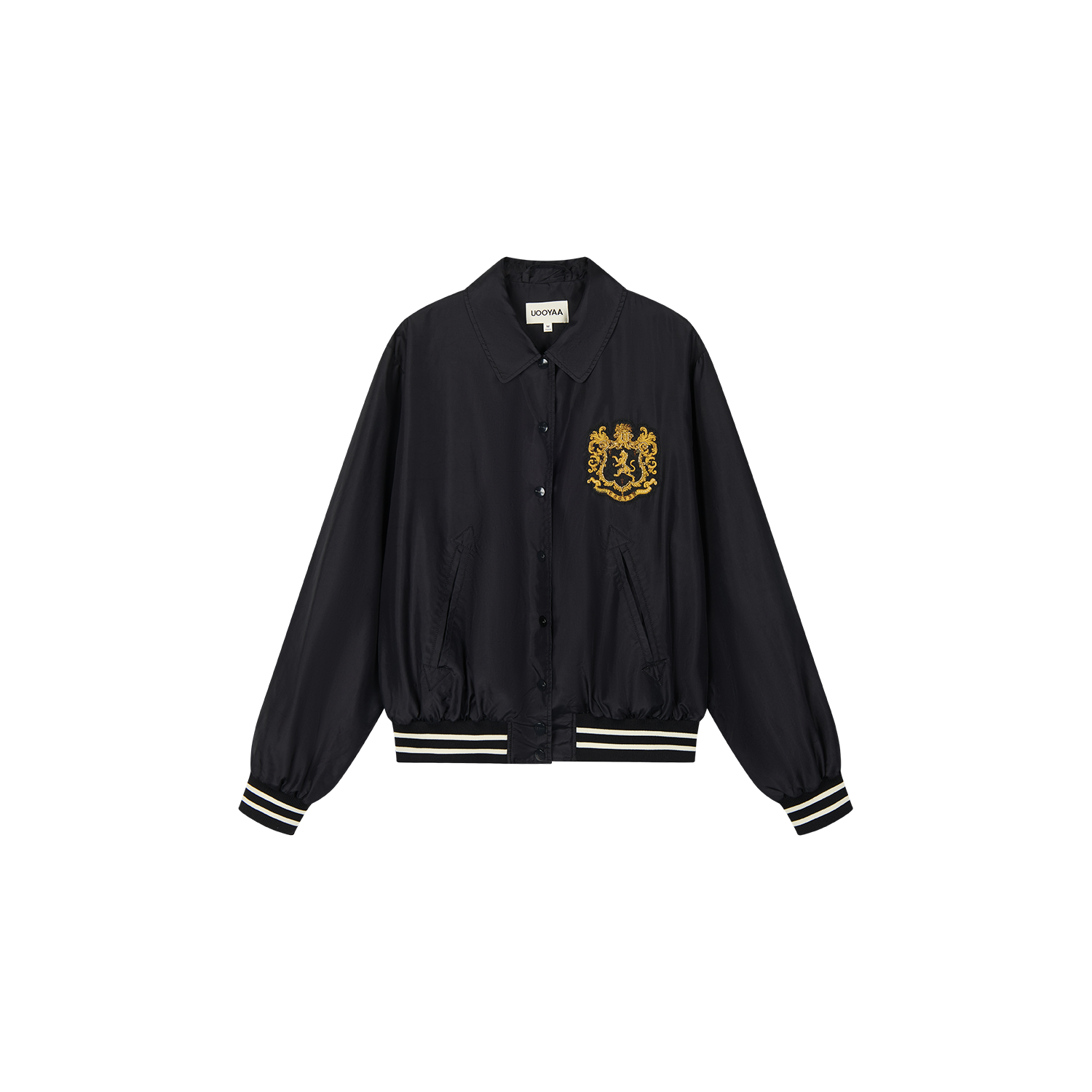 Silk taffeta collegiate varsity jacket