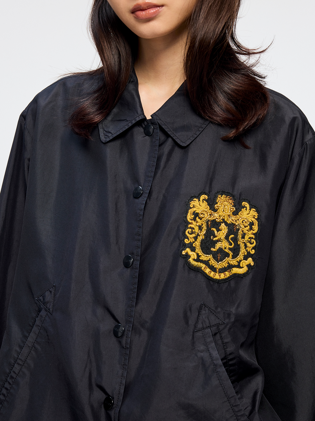 Silk taffeta collegiate varsity jacket