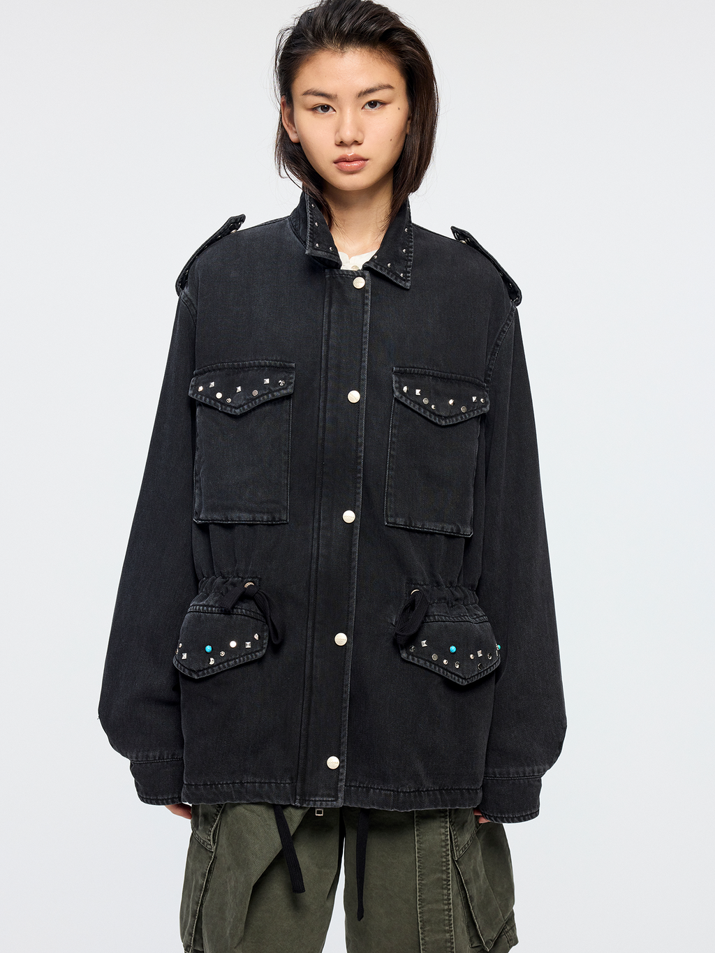 Studded washed jacket
