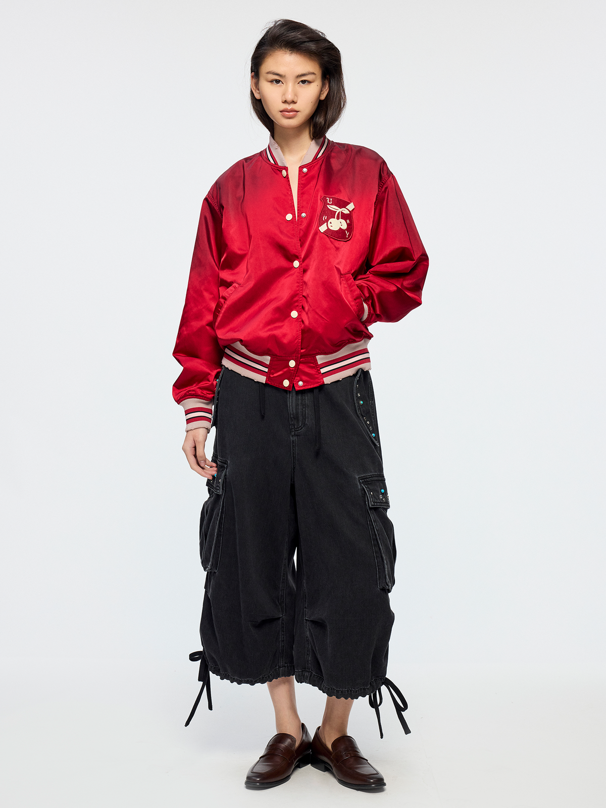 Sporty cherry vintage bomber jacket