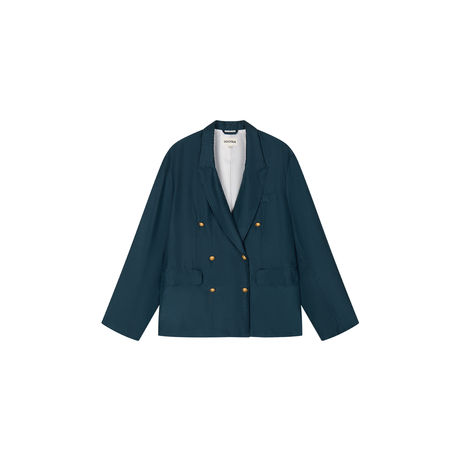 Silk taffeta peak lapel double breasted blazer