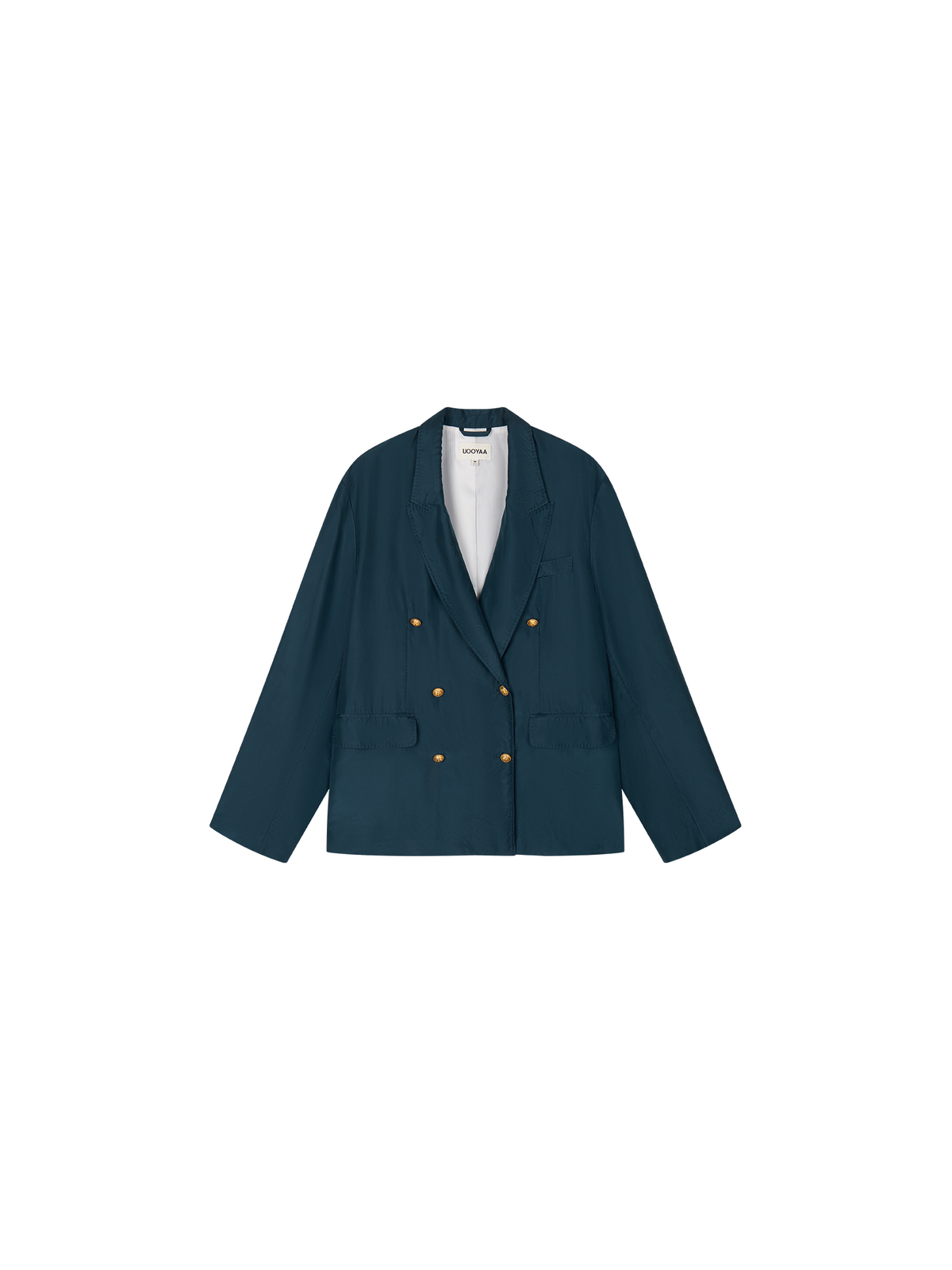 Silk taffeta peak lapel double breasted blazer