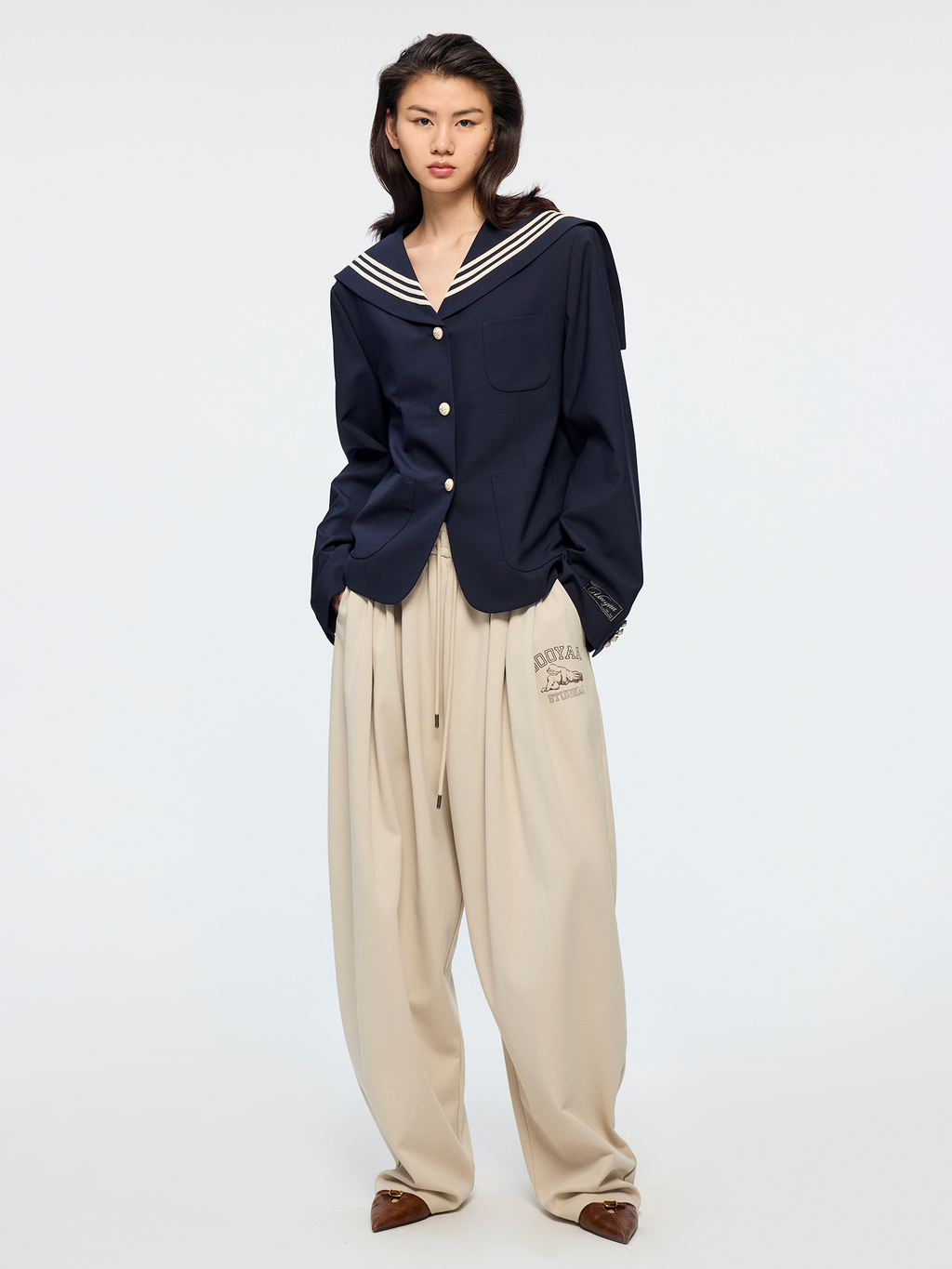 Machine washable wool sailor collar blazer