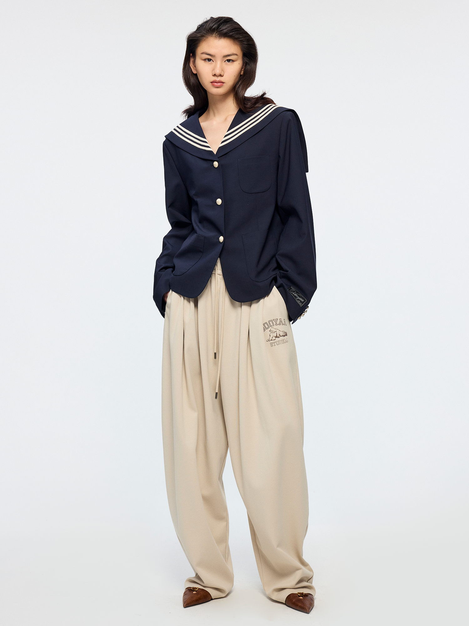 Machine washable wool sailor collar blazer