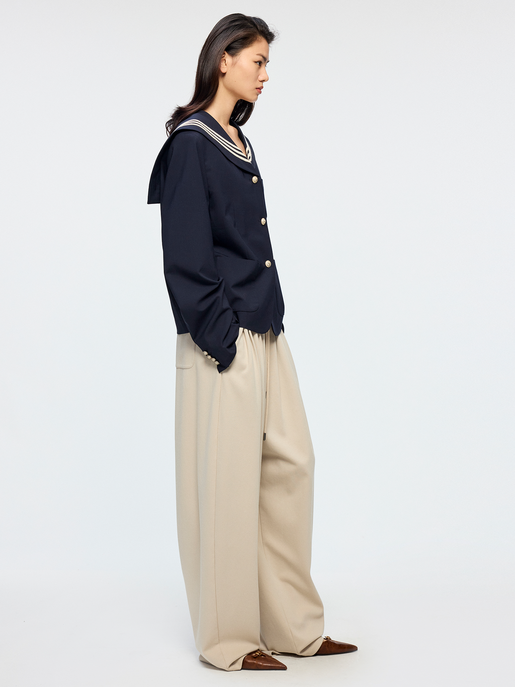 Machine washable wool sailor collar blazer