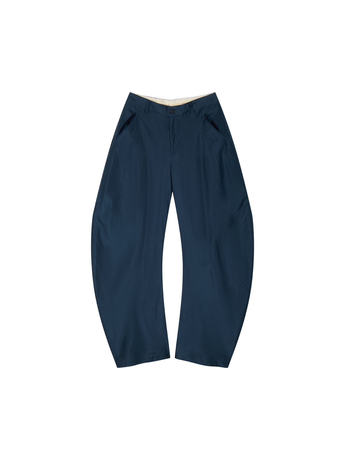 Silk taffeta curved leg trousers