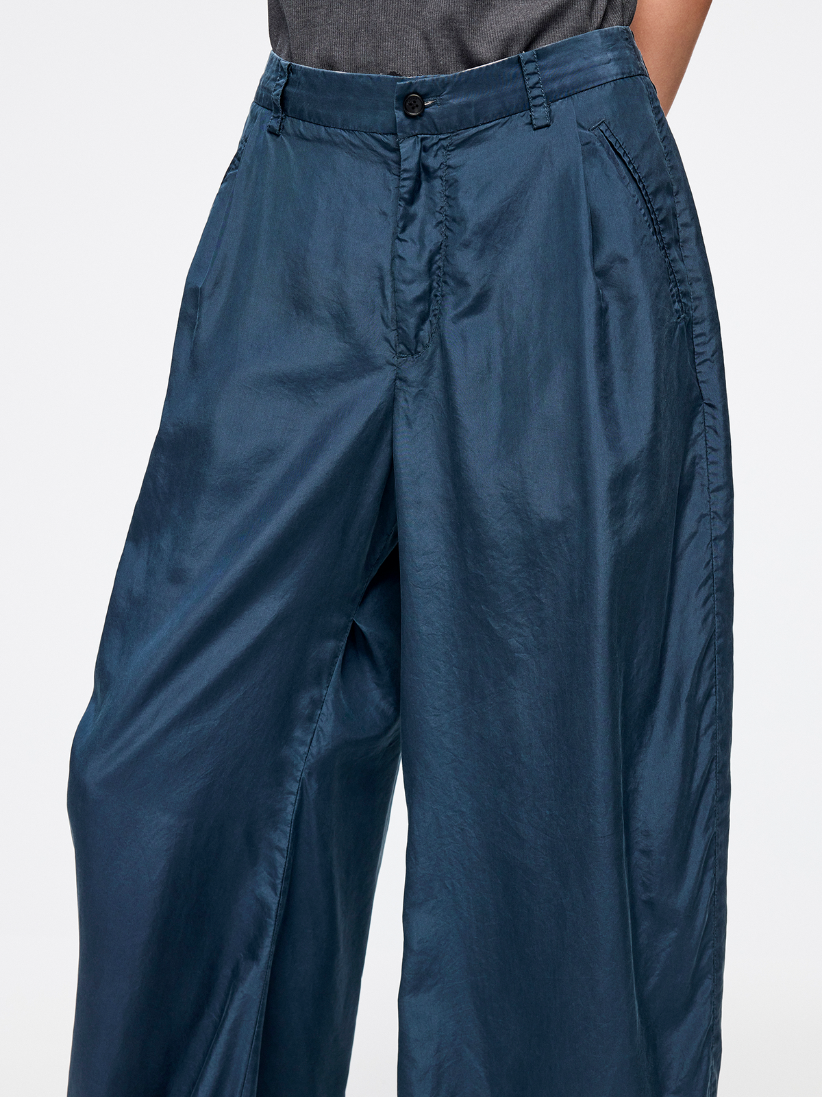 Silk taffeta curved leg trousers