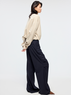Machine washable wool pleated trousers