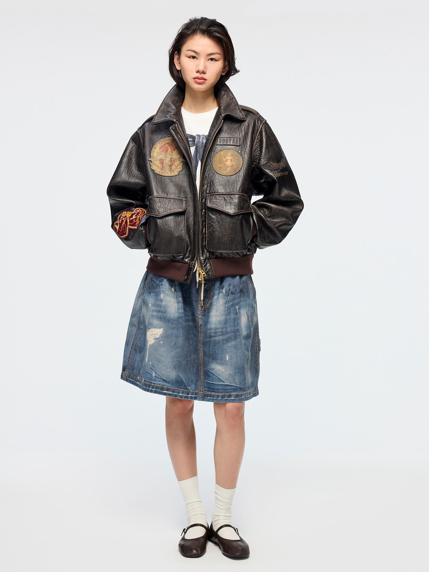 Surreal optical illusion denim mini skirt