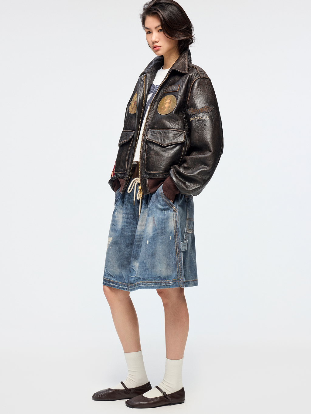 Surreal optical illusion denim mini skirt