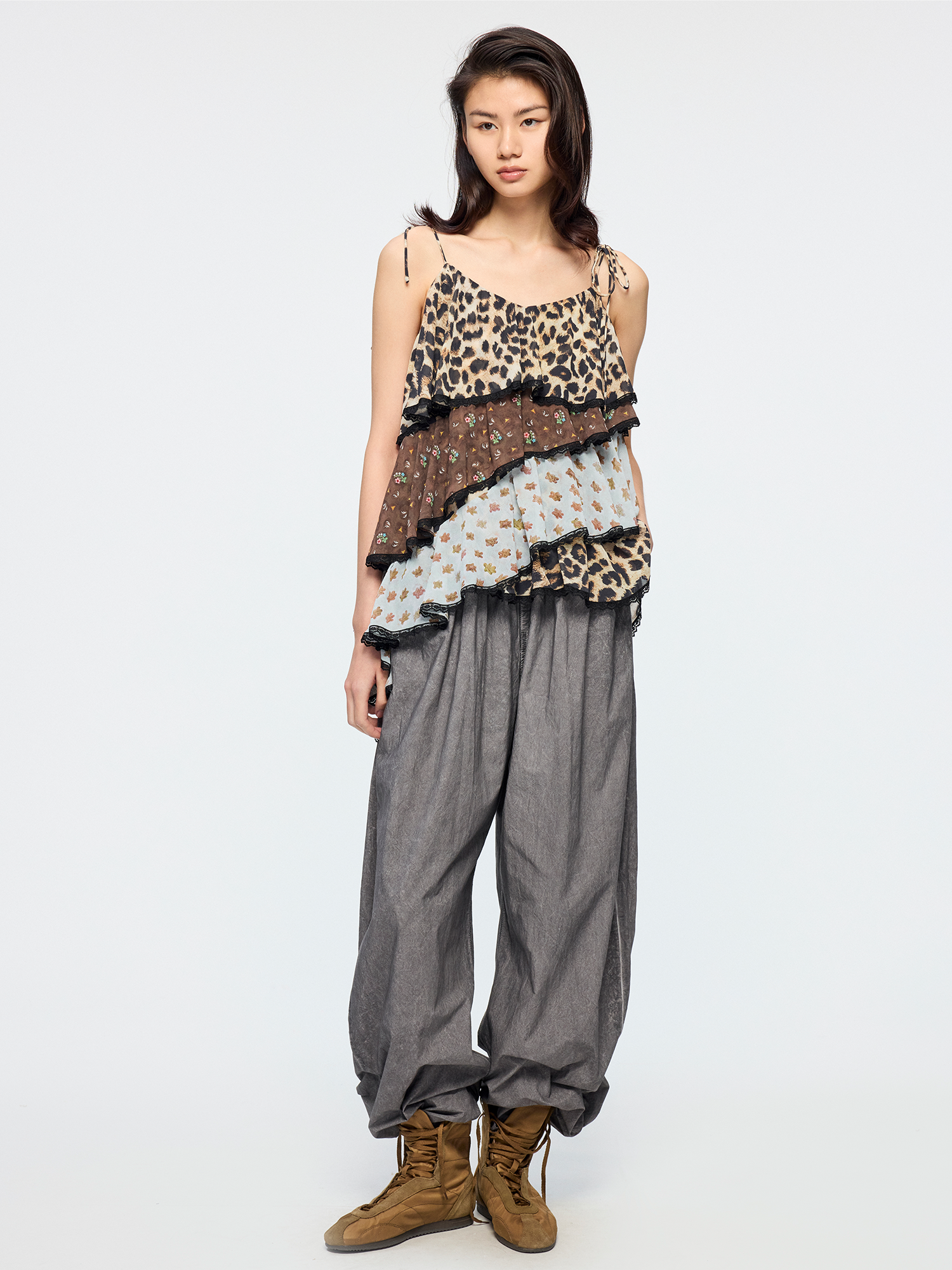 Leopard & floral patchwork camisole