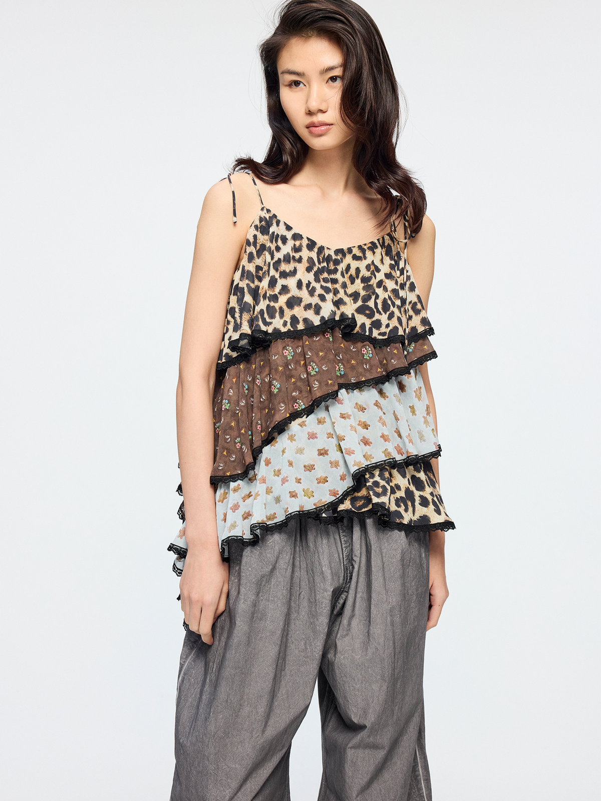 Leopard & floral patchwork camisole