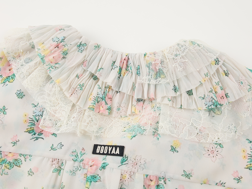 Floral ruffle collar shirt
