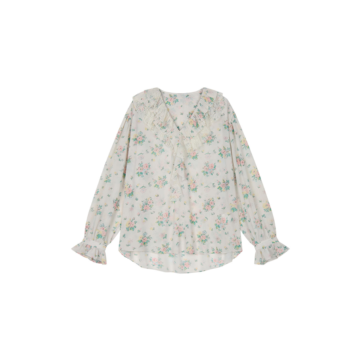 Floral ruffle collar shirt