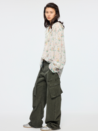 Floral ruffle collar shirt