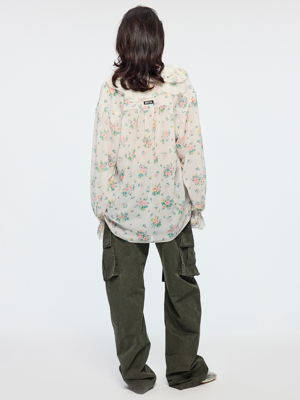 Floral ruffle collar shirt