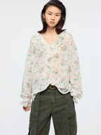 Floral ruffle collar shirt
