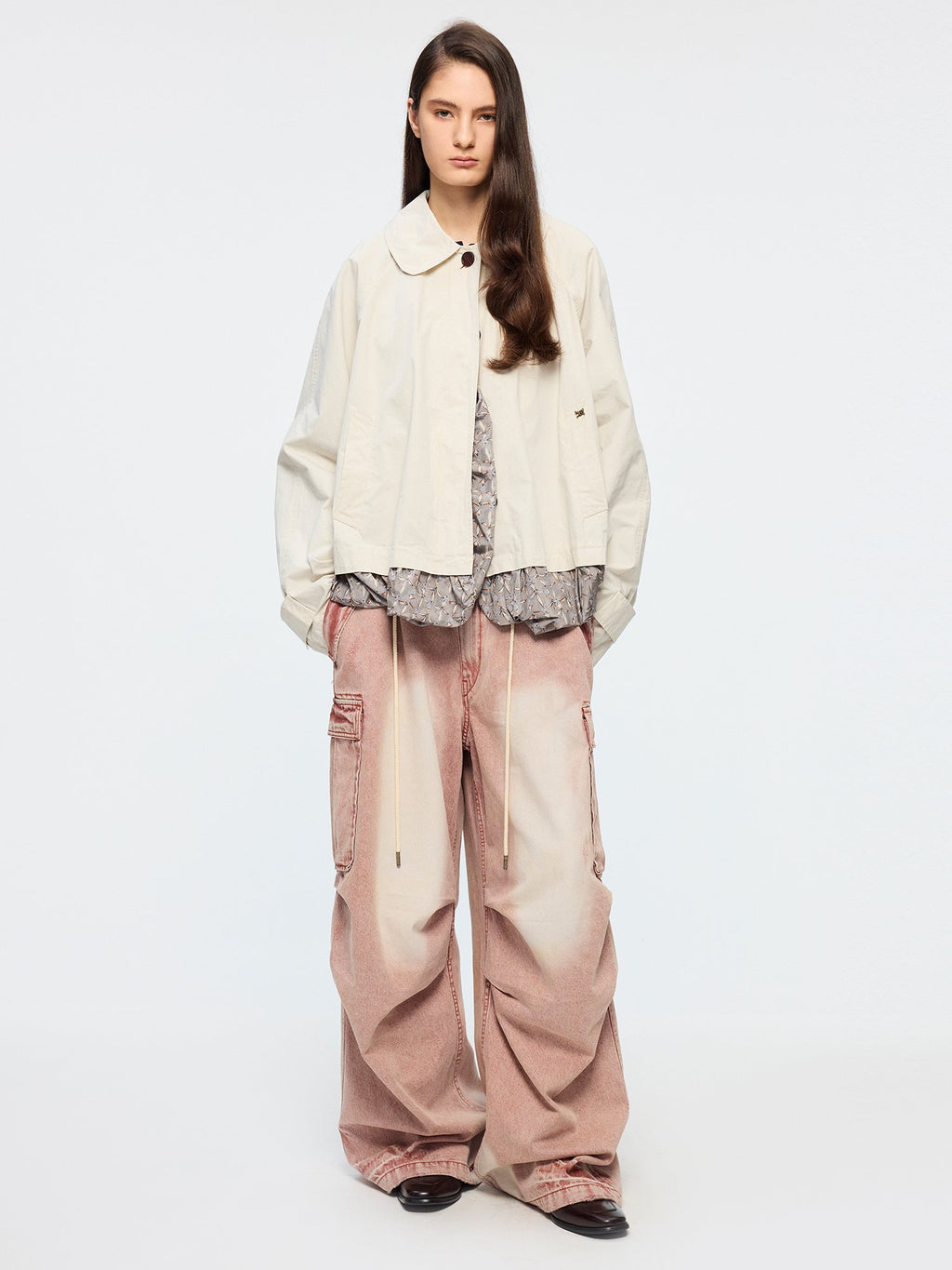 Exposed lining cropped balmacaan coat