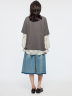 Floral ribbon mock-layer t-shirt