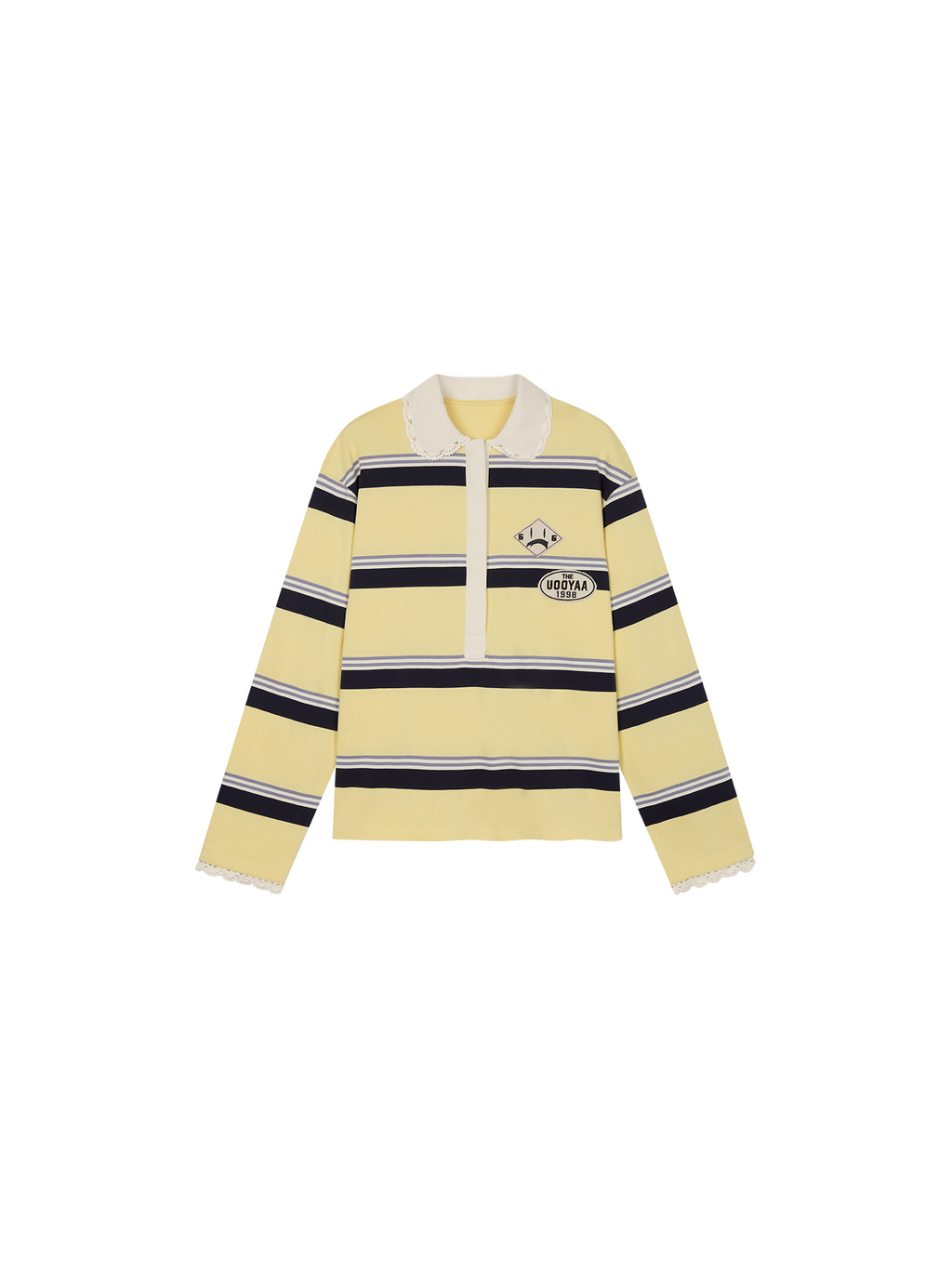 Applique badge Peter Pan collar striped polo