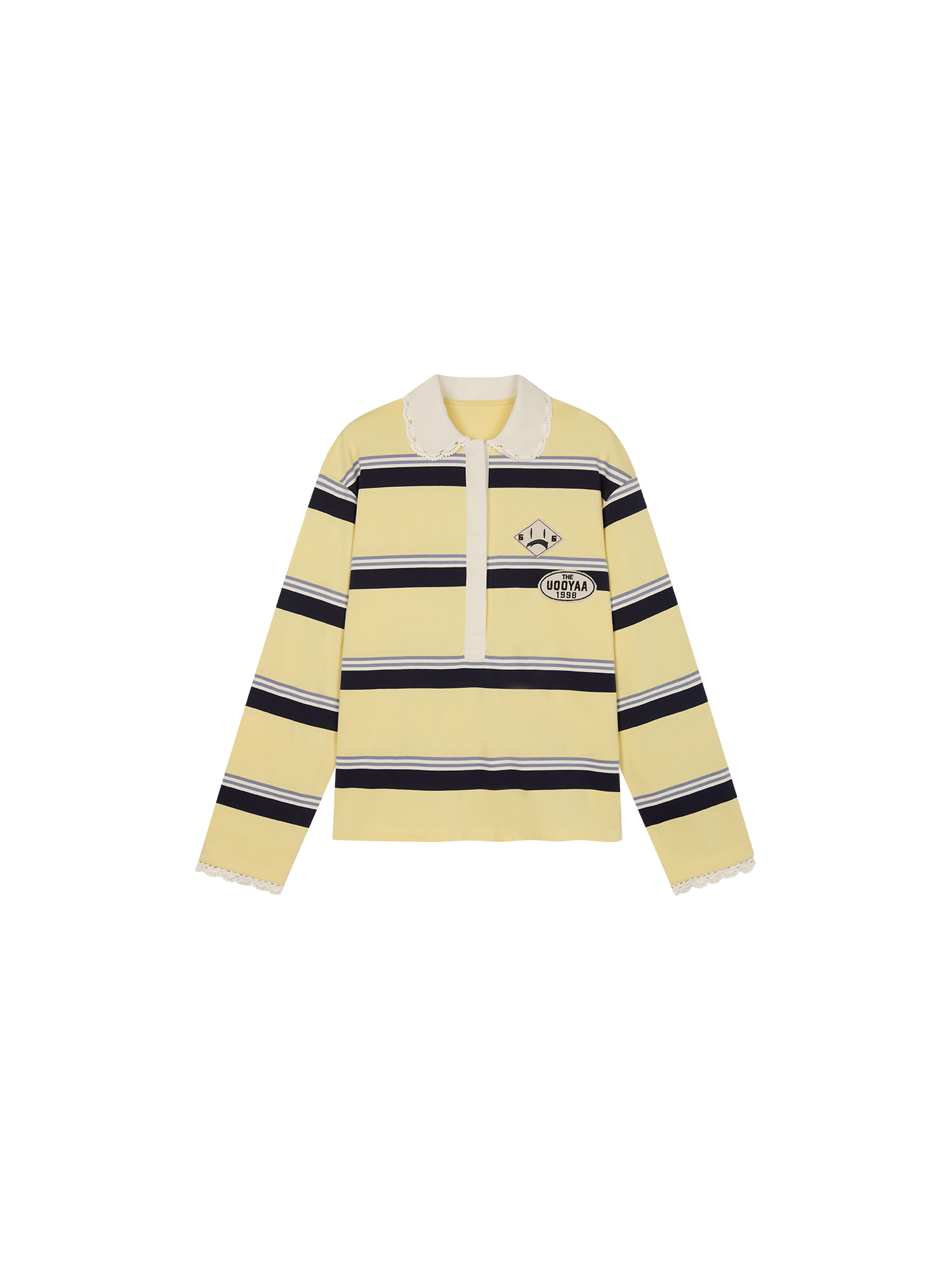 Applique badge Peter Pan collar striped polo