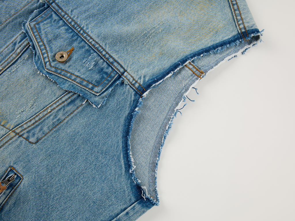 Raw edge patchwork denim vest