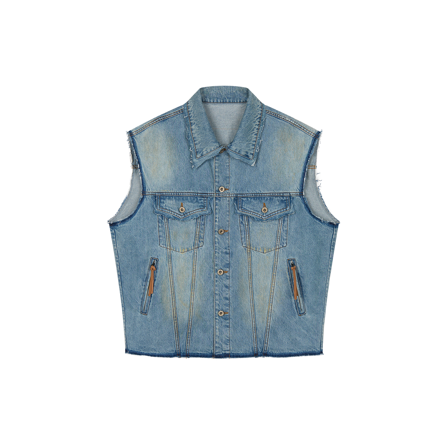 Raw edge patchwork denim vest