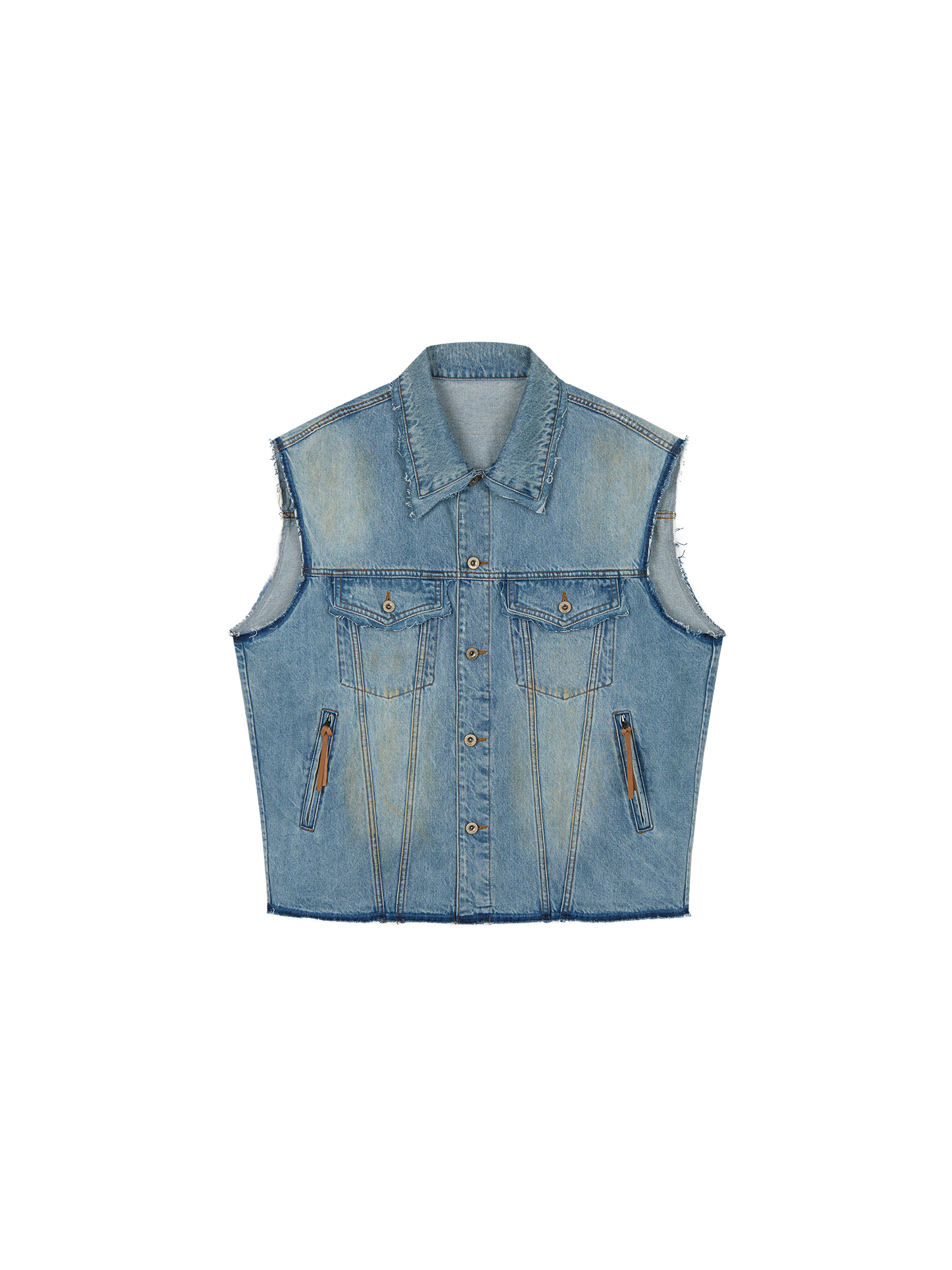 Raw edge patchwork denim vest