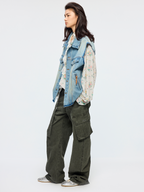 Raw edge patchwork denim vest