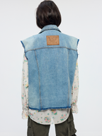 Raw edge patchwork denim vest