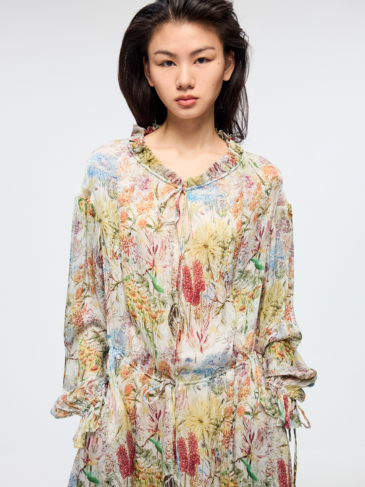Floral tie waist dress