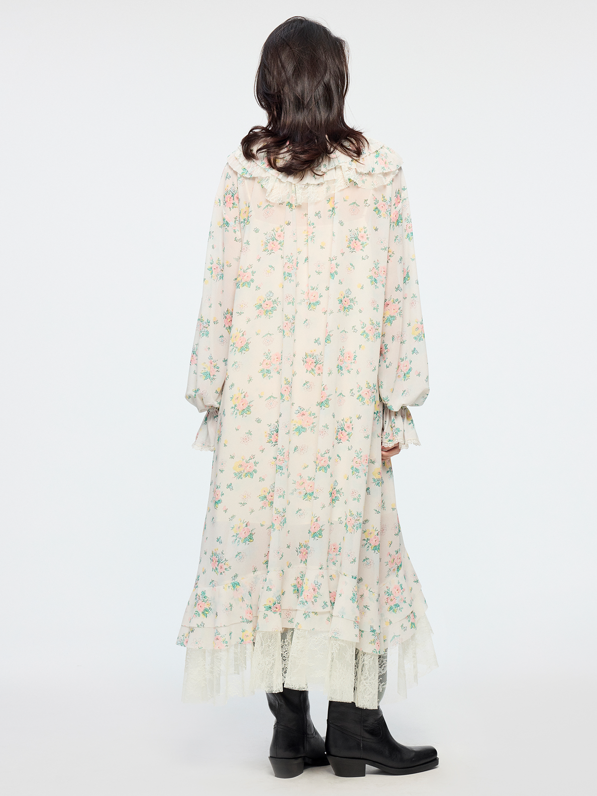 Floral ruffle collar dress
