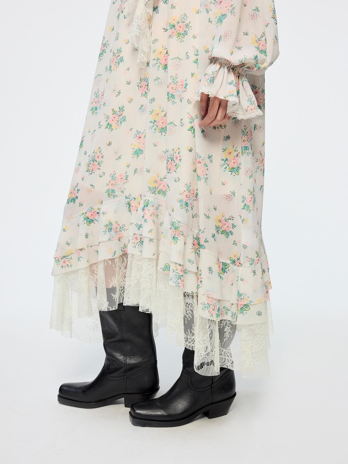 Floral ruffle collar dress