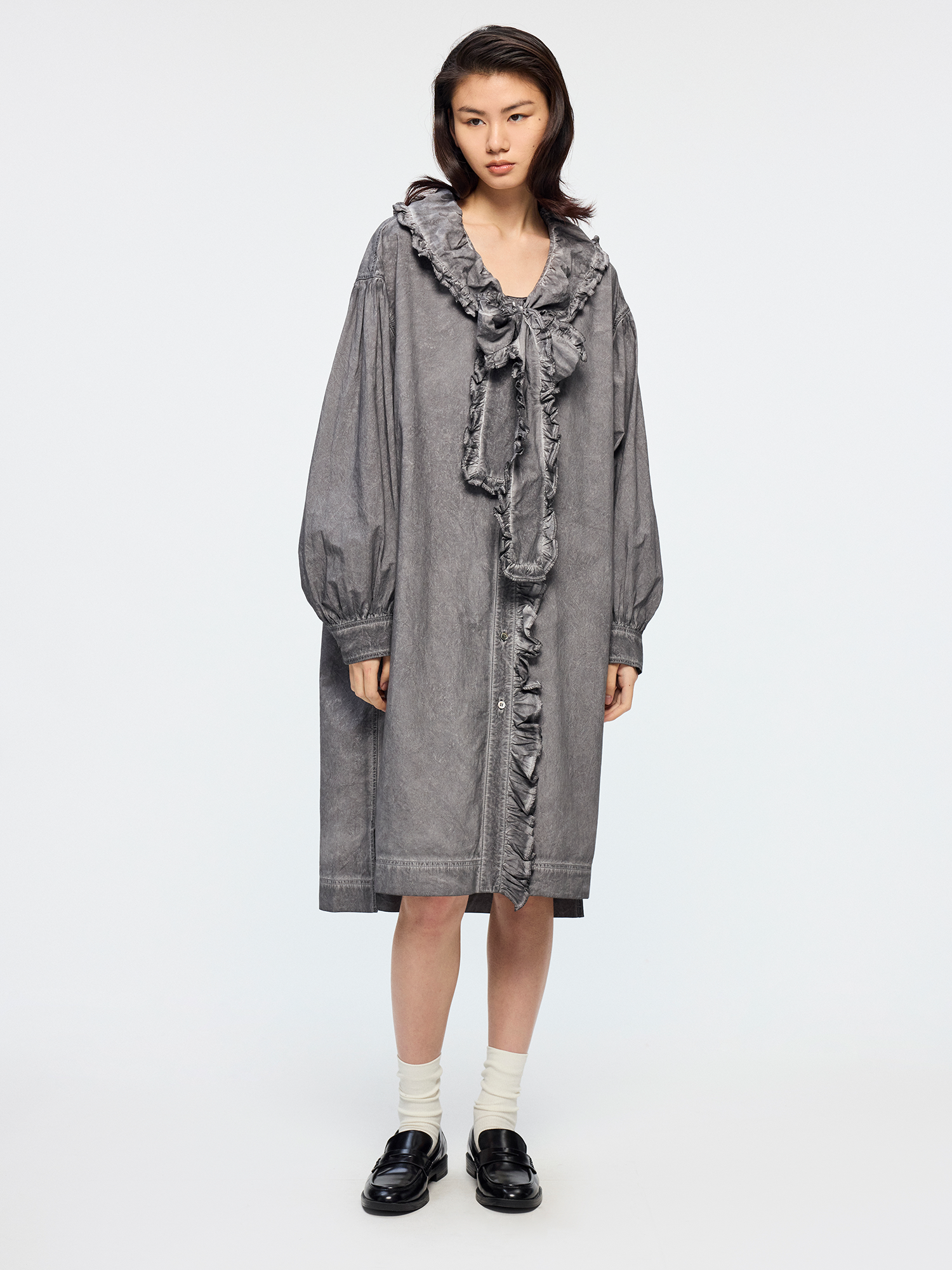 Cold dyed ribbon shirt dress