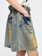 Pleated denim skirt