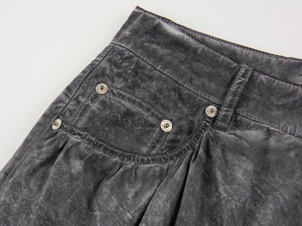 Cold dyed paperbag denim skirt