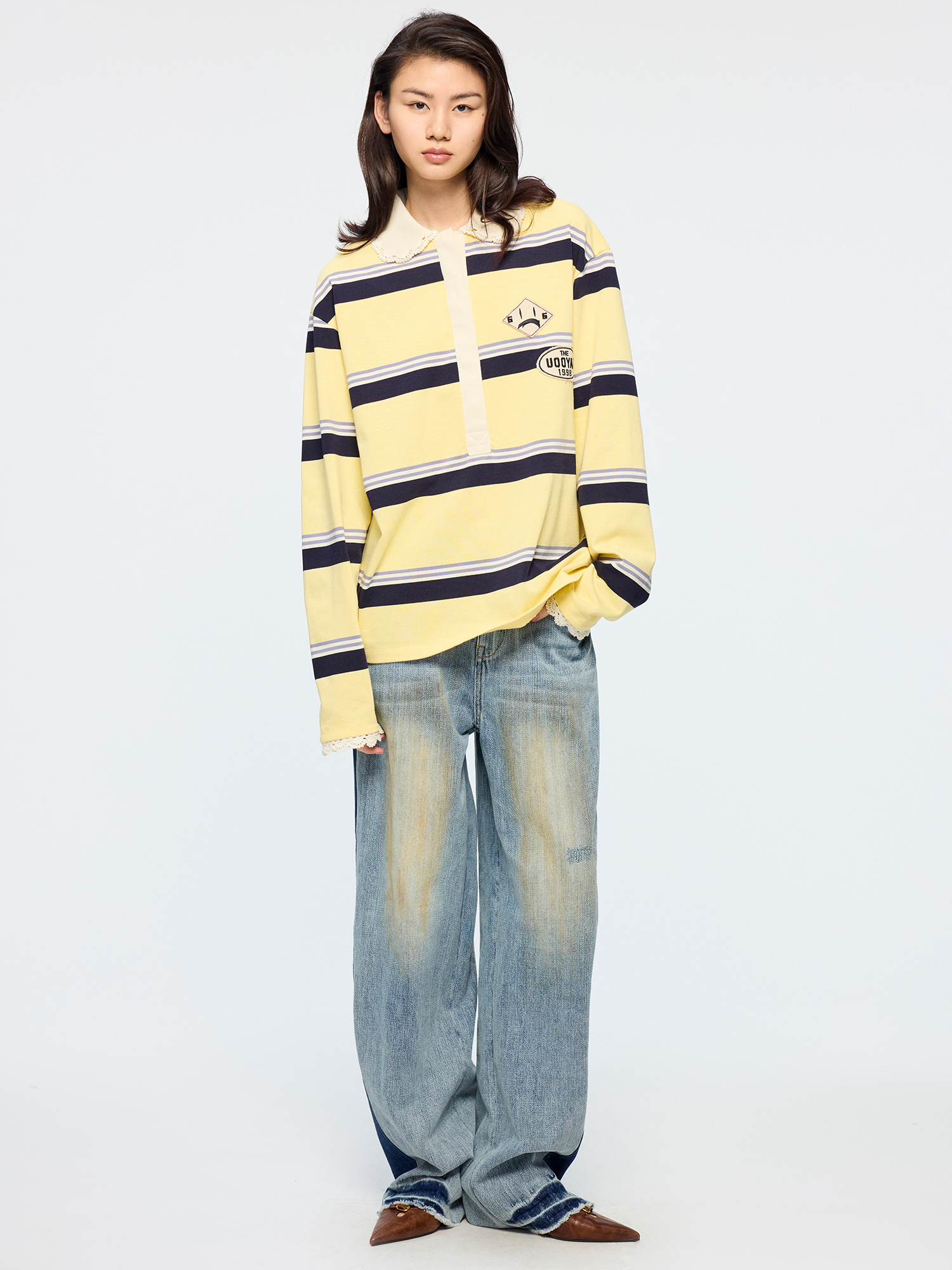 Color-block washed jeans