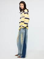 Color-block washed jeans